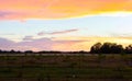 Sunset over fields in Vojvodina