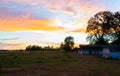 Sunset over fields in Vojvodina