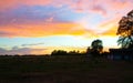 Sunset over fields in Vojvodina