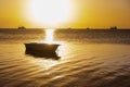 Sunset over fishing boats and commercial tankers, Tombeau Bay, Mauritius Royalty Free Stock Photo