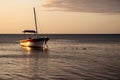 Sunset over fishing boats and commercial tankers, Tombeau Bay, Mauritius Royalty Free Stock Photo