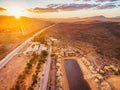 Aerial view of sunset over Flinders Ranges. Royalty Free Stock Photo