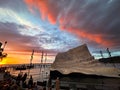 Sunset over floating lake stage Bregenz on Lake Constance - Bodensee - Bregenz Festival opera \