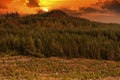 Sunset over the forest covered hill Royalty Free Stock Photo