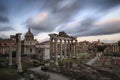 Sunset over Forum Romanum Fori Romani ancient site of antique city of Rome near Palatino hill Royalty Free Stock Photo