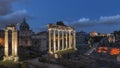 Sunset over Forum Romanum Fori Romani ancient site of antique city of Rome near Palatino hill Royalty Free Stock Photo