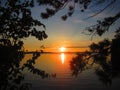 Sunset over freshwater lake in North America