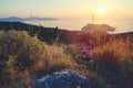 Sunset over Frourio Island and Asos Village. Ionian Islands - Cephalonia Kefalonia. Greece Royalty Free Stock Photo
