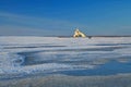 Sunset over frozen lake Royalty Free Stock Photo