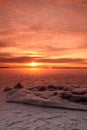 Sunset over frozen lake Royalty Free Stock Photo