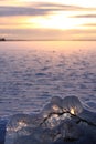 Sunset over frozen lake Royalty Free Stock Photo