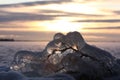 Sunset over frozen lake Royalty Free Stock Photo