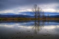 Sunset over the frozen lake - picture during early winter Royalty Free Stock Photo