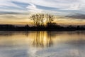 Sunset over the frozen lake and trees Royalty Free Stock Photo