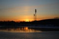 Sunset over the frozen Yenisei river, Krasnoyarsk