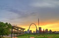 Sunset over the Gateway Arch in St. Louis Royalty Free Stock Photo