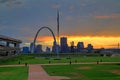 Sunset over the Gateway Arch in St. Louis Royalty Free Stock Photo