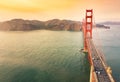 Golden Gate bridge aerial view at sunset Royalty Free Stock Photo