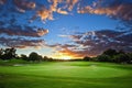 Sunset over golf course Royalty Free Stock Photo