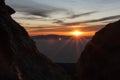 Sunset over Gran Canaria seen fro behind volcanic rock formation in the Teide National Park Royalty Free Stock Photo
