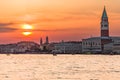 Sunset over the Grand Canal and St Marks area of Venice Royalty Free Stock Photo