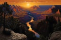 Sunset over the Grand Canyon in Arizona, United States of America Royalty Free Stock Photo