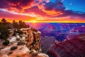 Sunset over Grand Canyon National Park, Arizona, United States. A breathtaking panoramic view of the Grand Canyon at sunrise, AI Royalty Free Stock Photo