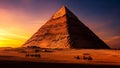 AI-generated Sunset Over the Great Pyramid of Giza With Camel Caravan in Desert Royalty Free Stock Photo