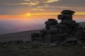 Sunset over Great Staple Tor and the valley below, Dartmoor National Park, Devon Royalty Free Stock Photo