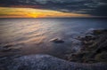 Sunset over the Gulf of ST Lawrence, Daniel`s Harbour, Newfoundl Royalty Free Stock Photo