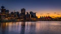 Sunset over the Harbor and the Sails of Canada Place at the Vancouver Waterfront Royalty Free Stock Photo