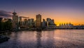 Sunset over the Harbor and the Sails of Canada Place at the Vancouver Waterfront Royalty Free Stock Photo