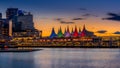 Sunset Over The Harbor And The Sails Of Canada Place At The Vancouver Waterfront