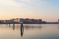 sunset over harbour, photo as a background