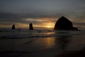 Sunset over Haystack Rock in Cannon Beach Royalty Free Stock Photo