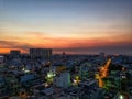 Sunset over HCMC Vietnam at Chinese New Year during covid