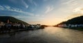 Sunset over Heidelberg and Neckar river in Germany Royalty Free Stock Photo