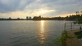 Sunset over Herastrau Lake in Bucharest Royalty Free Stock Photo