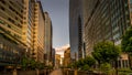 Sunset over the High Rise Buildings along West Waterfront Rd and West Cordova Street in the Coal Harbour Royalty Free Stock Photo