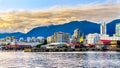 Sunset over the High Rise Buildings and Lonsdale Quay Market in North Vancouver Royalty Free Stock Photo