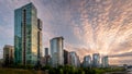 Sunset over the High Rise Condominium Towers in the Coal Harbour Neighbourhood on the shore of Vancouver Harbor Royalty Free Stock Photo