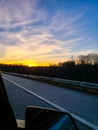 Sunset over highway in Cleveland, Ohio