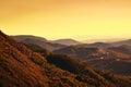 Sunset over hilly terrain in southern France