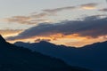 Sunset over Himalayan Mountain peaks Royalty Free Stock Photo