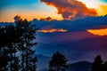 Sunset over the Himalayas mountain range captured from Nagarkot in central Nepal, Kathmandu valley Royalty Free Stock Photo