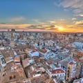 Sunset Over Historic Center of Valencia, Spain. Royalty Free Stock Photo