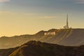 Sunset over the Hollywood sign, Los Angeles. Royalty Free Stock Photo