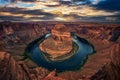 Sunset over Horseshoe Bend and Colorado river Royalty Free Stock Photo