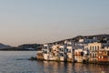 Sunset over houses in Little Venice, Hora, Mykonos, Greece Royalty Free Stock Photo