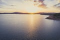 Sunset over Hume Dam and Lake Hume. Royalty Free Stock Photo